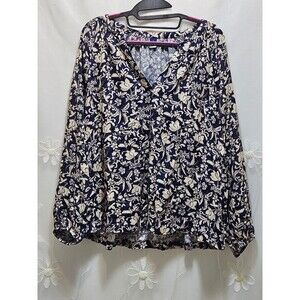 Old Navy Womens Large Blue Blouse NWT Floral Bloom Garden Career Boho Chic VNeck